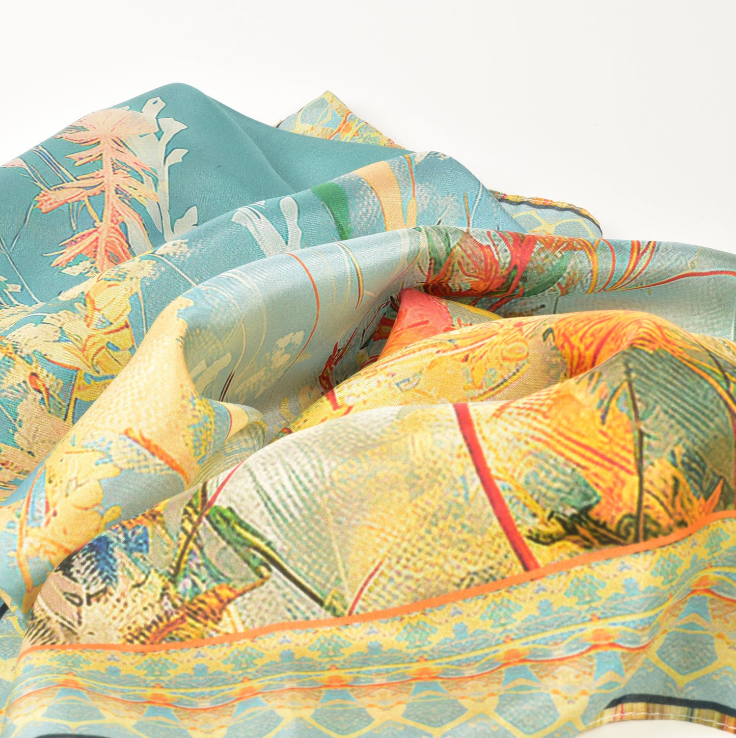 Seidentuch Damen – 100 % Maulbeerseide mit Blumenmotiv in Sommerwiesen-Optik