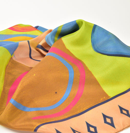 Quadratischer abstrakter Schal aus 100% Maulbeerseide - Limitierte Auflage